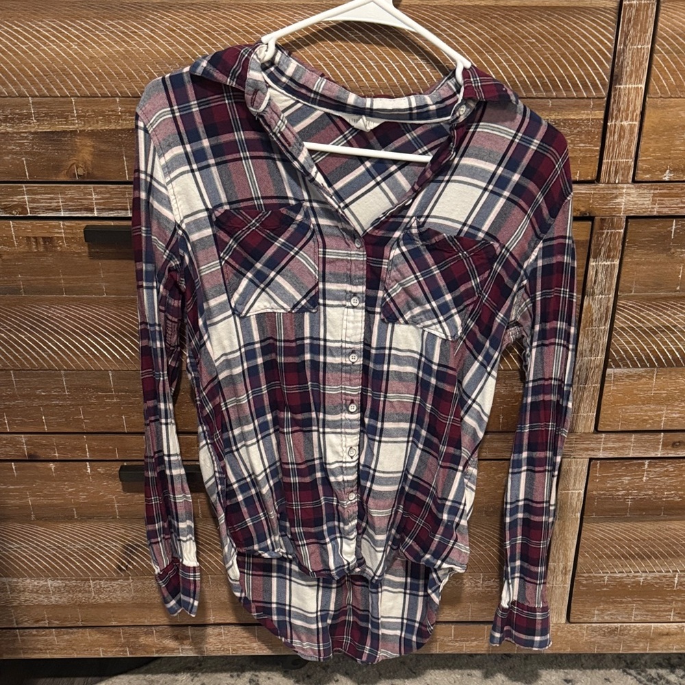 Aeropostale Women's Plaid Button-Down Shirt - Red, Blue, White